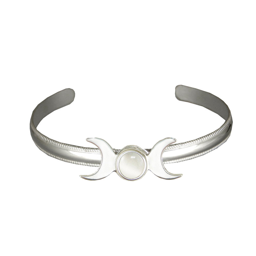 Sterling Silver Moon Phases Cuff Bracelet With White Moonstone